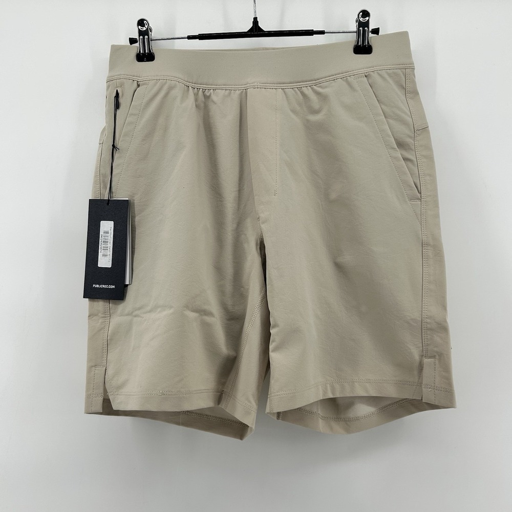 Public Rec Flex Shorts Mens 30x7.5 Sand Tan Hybrid Athletic Camp Running‎ NWT